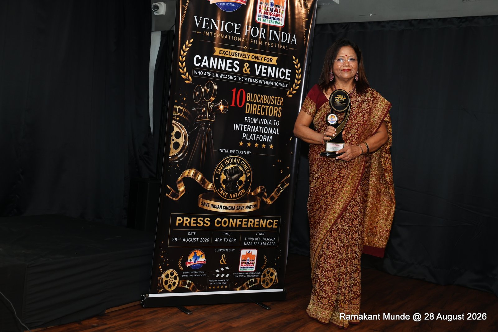 Krishna Sainanee with Venice for India International Film Festival Banner